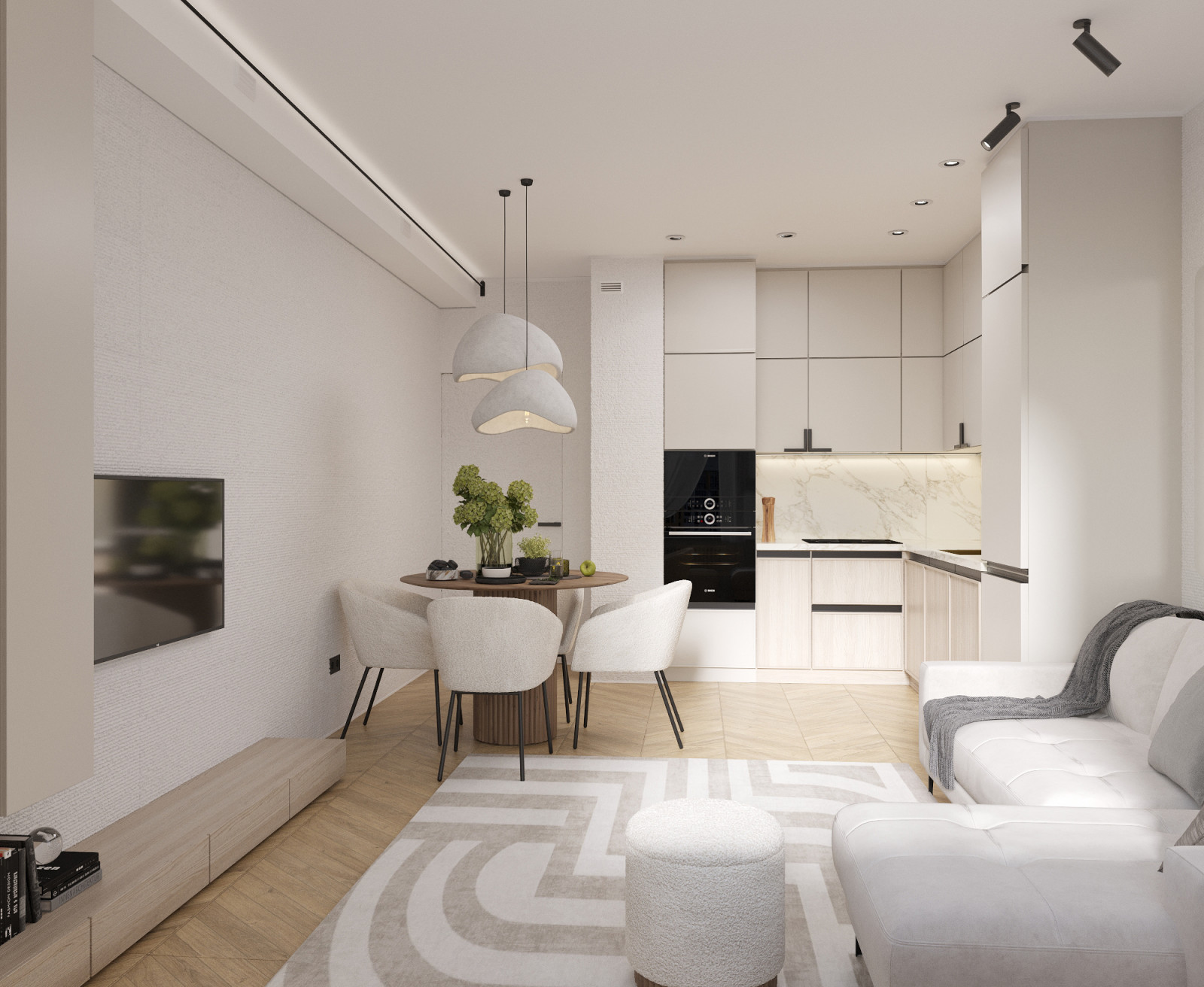 Светлый и чистый стильный интерьер для активной молодой семьи