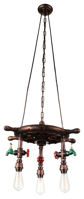Manor 3 Light Down Chandelier With Speckled copper Finish
