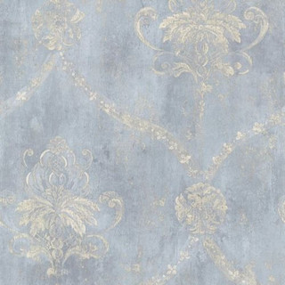 Blue and Cream Weathered Damask Wallpaper CH22567 - Wallpaper - by D