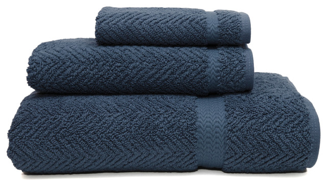 Herringbone 3-Piece Towel Set, Midnight Blue