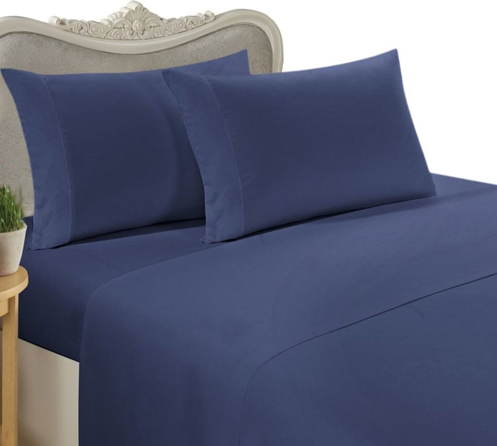 Navy Full 4Piece Goose Down Comforter And Duvet Set, King