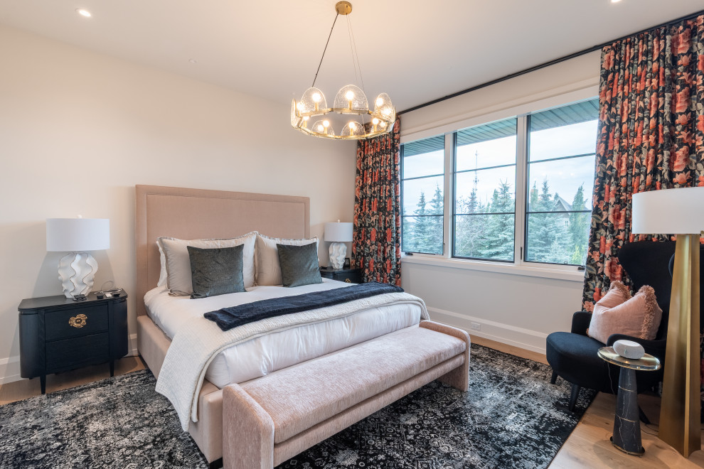 Example of a transitional home design design in Calgary