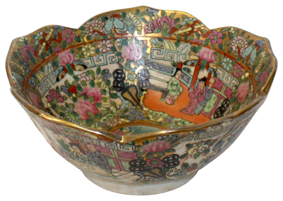 Chinese Oriental Porcelain People Scenery Bowl Container Decor Hws788