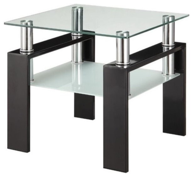 Bowery Hill Square Modern Metal End Table with Glass Top in Black