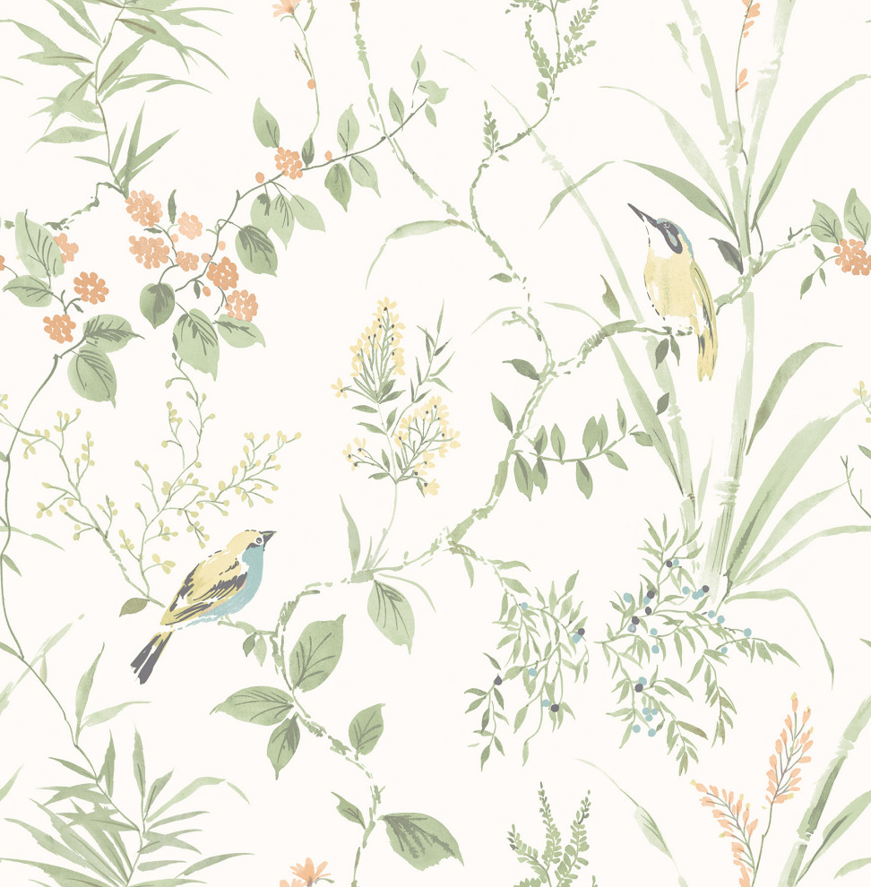 Imperial Garden Sage Botanical Wallpaper - Contemporary - Wallpaper