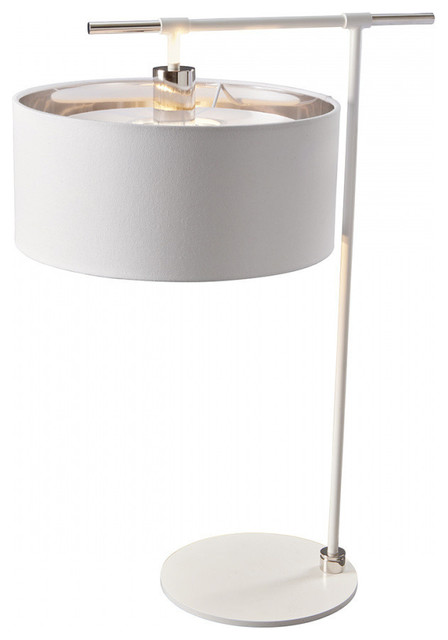 Contemporary White and Polished Nickel Table Lamp with Shade