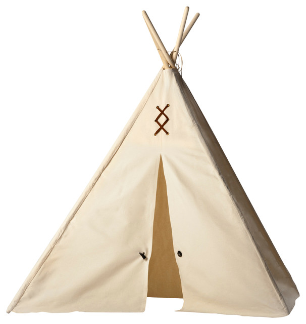 Kids Teepee - Natural Canvas with Brown Trim, Large