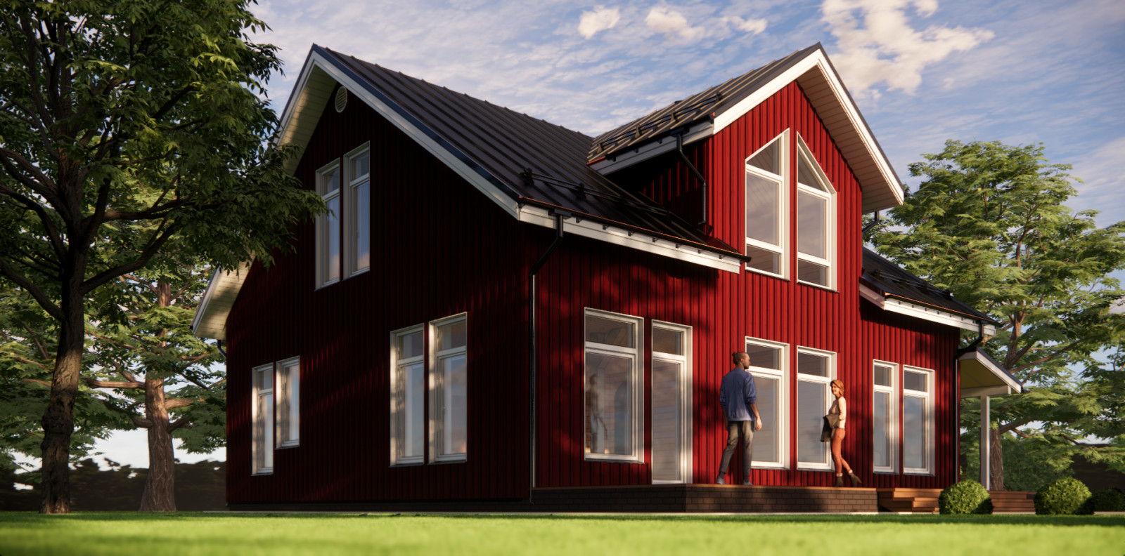 Деревянный фасад в норвежском стиле из вертикальной доски