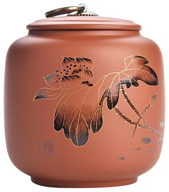 Purple Clay Tea Storage Container Tins Jar With Airtight Lid, Lotus