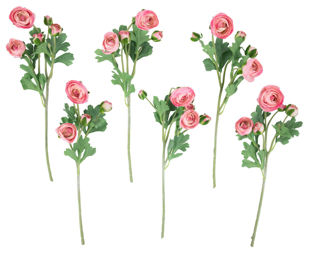 Set of 6 Light Pink Ranunculus Artificial Floral Sprays 21" Modern