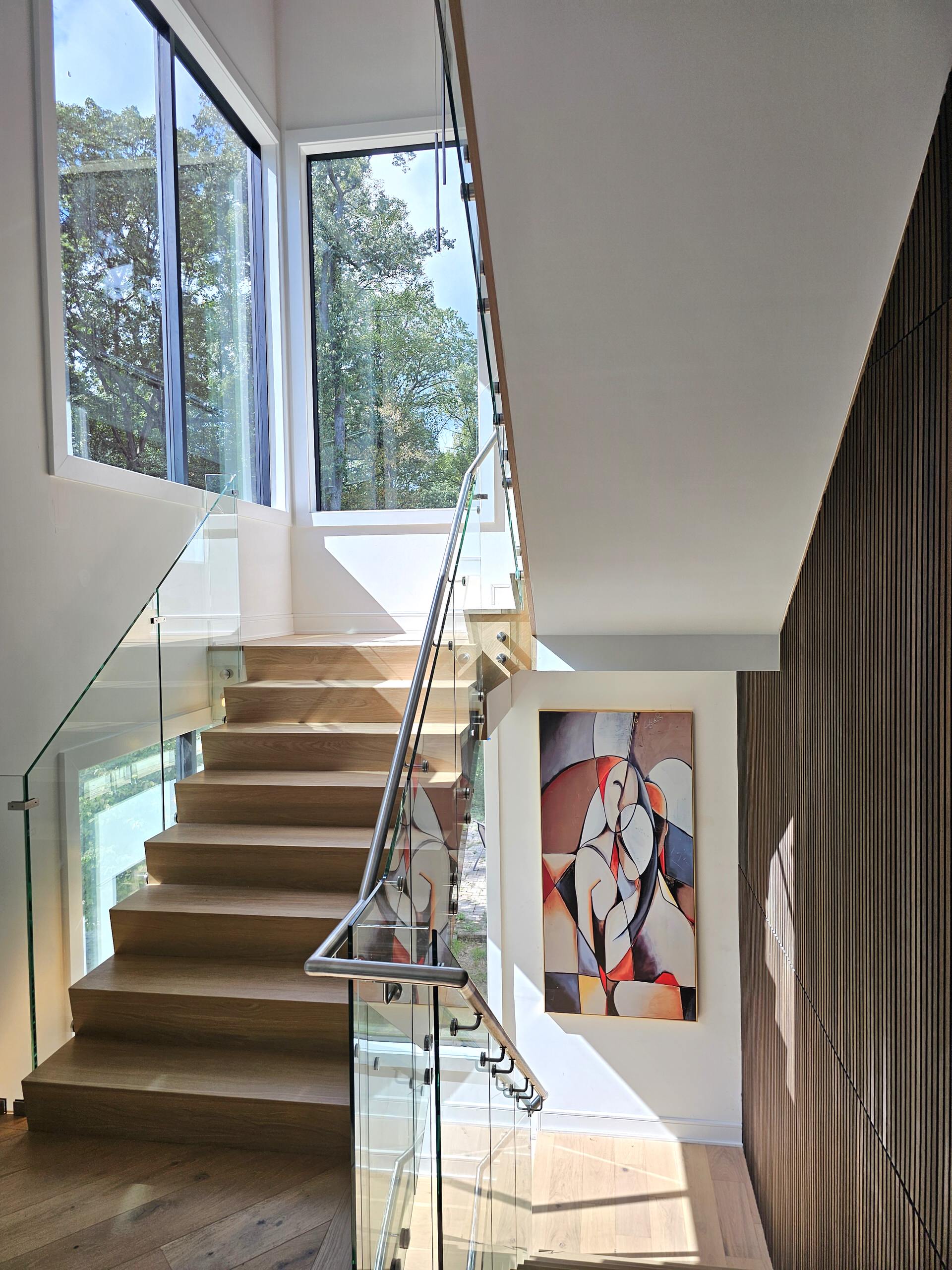 129_White Oak Slanted Riser Modern Stair, Mclean, VA 22102