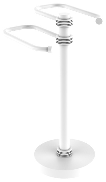 Free Standing Two Arm Guest Towel Holder, Matte White