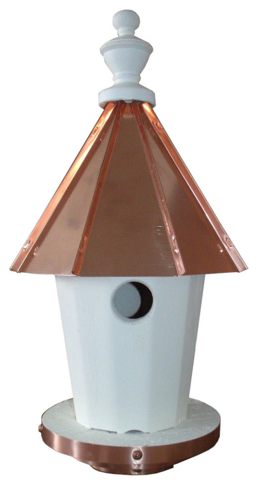 Pole Mount Single Hole Birdhouse With Polished Copper Roof
