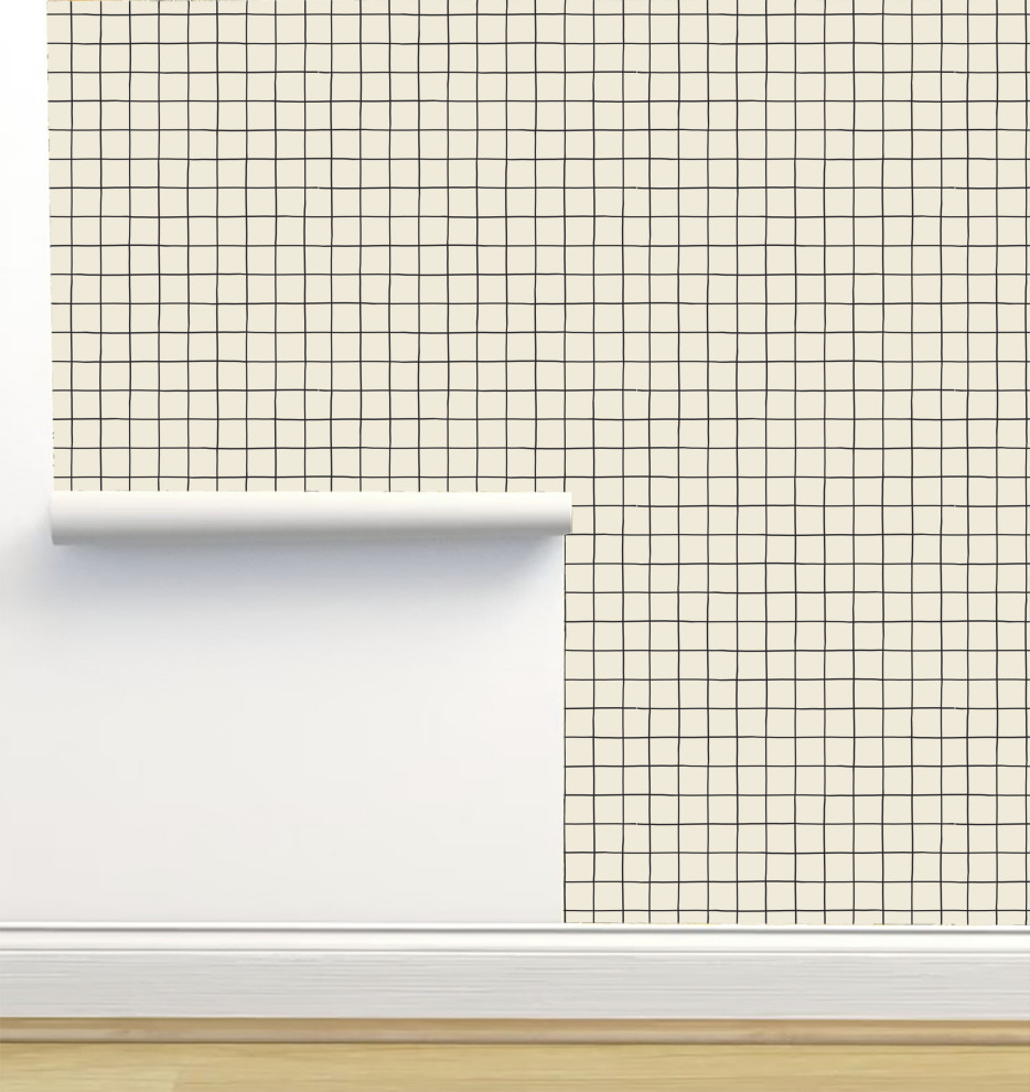 Grid Charcoal Wallpaper by Erin Kendal, 24"x72"