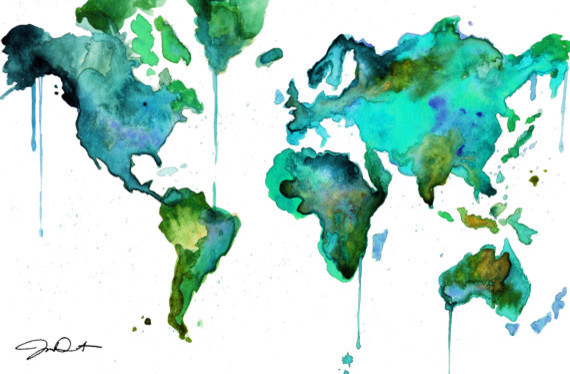 Watercolor World Map No. 6 by Jessica Illustration