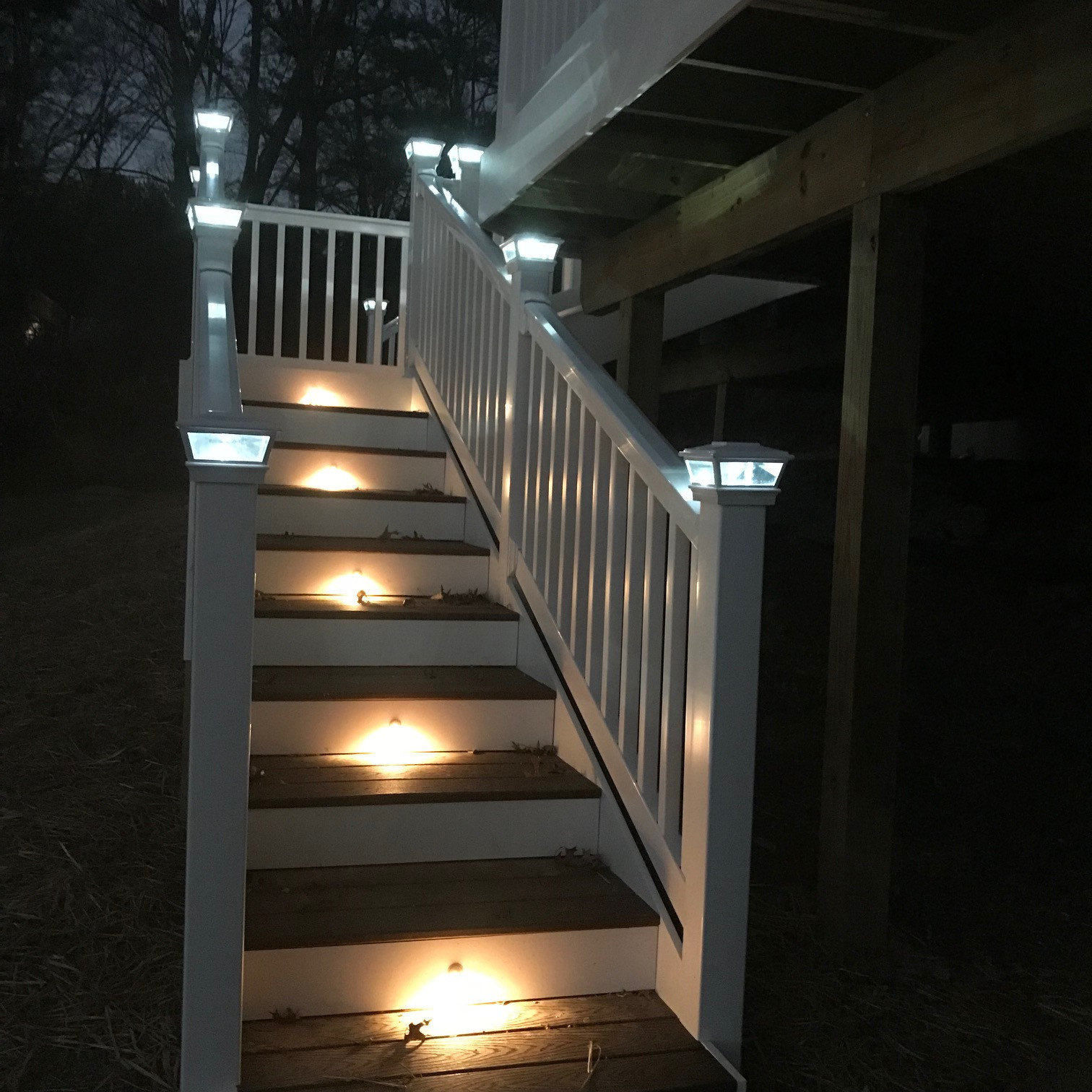 Custom Designed Deck - Vinyl Railings, Solar Post Caps & Stair Lights