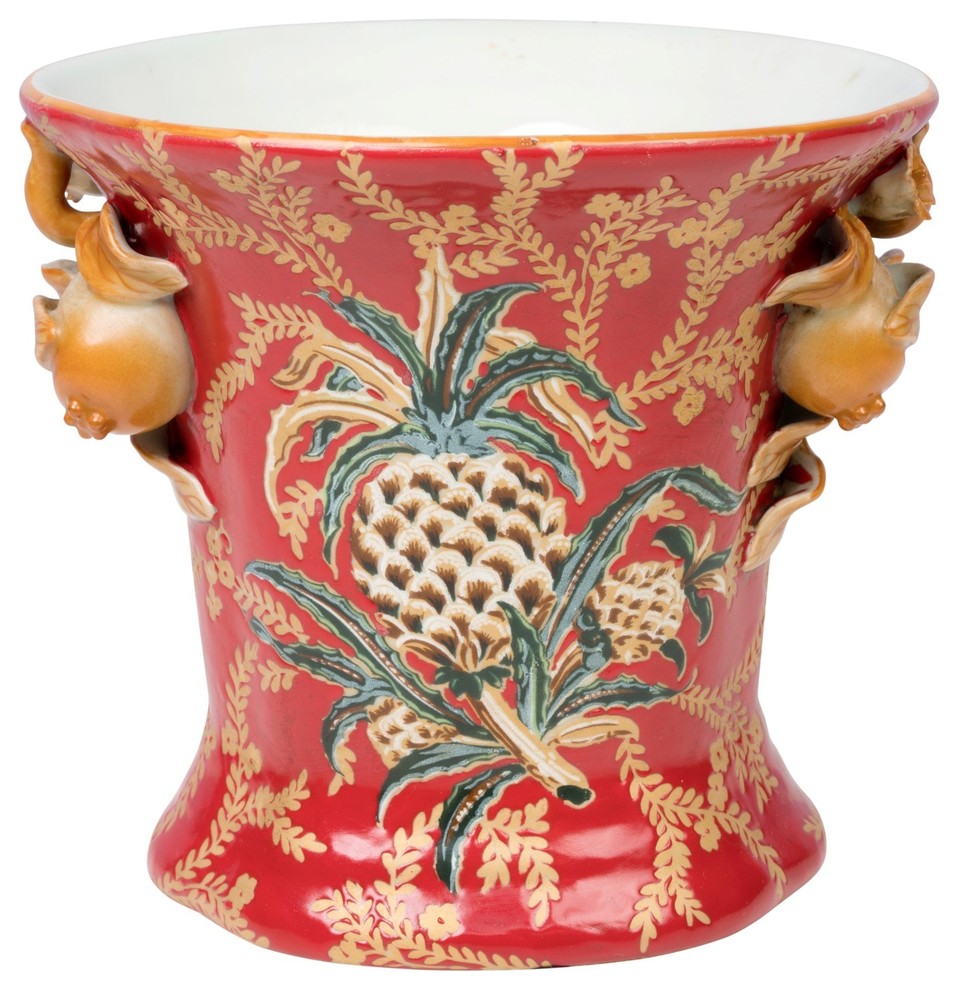 Beautiful Round Pineapple Motif Porcelain Flower Pot