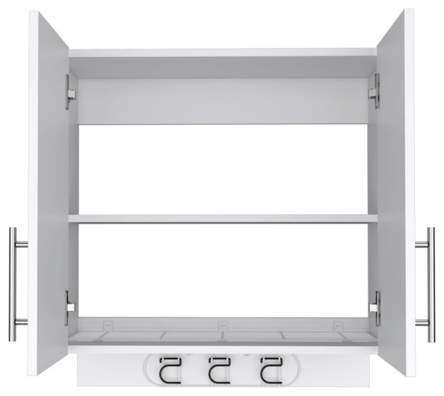 Albany Wall Mounted With 2 Inner Shelves and 3 Broom Hangers