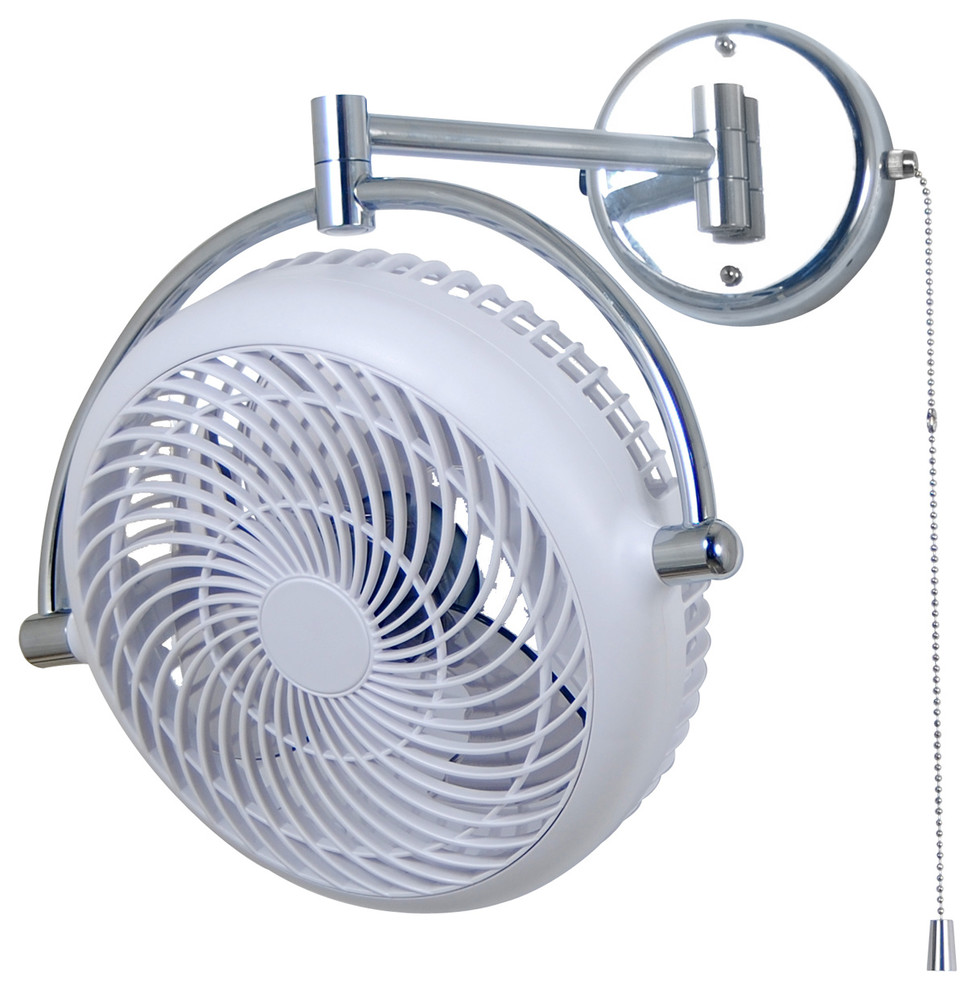 VIVI 8 in. White Wall Mount Swivel Fan with Folding Arm Contemporary