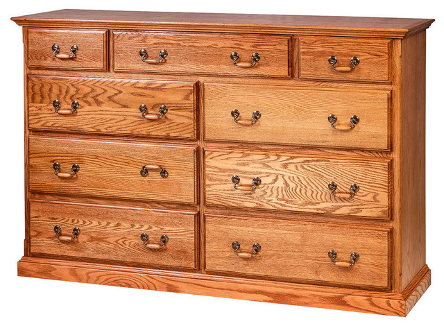 Traditional Oak Nine Drawer Tall Dresser Traditional Dressers