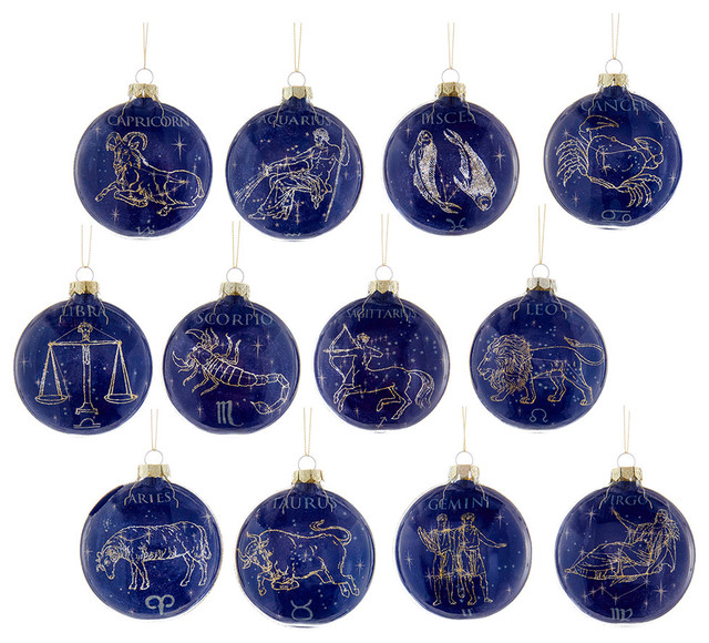 80mm Glass Zodiac Ornaments, Set of 12, 3.15" Christmas Ornaments
