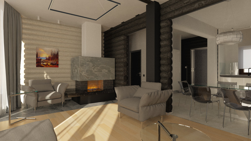 Современный интерьер в срубовом доме