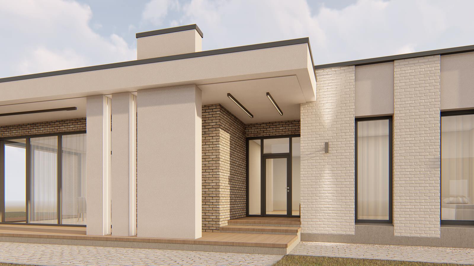 Одноэтажный дом в современном стиле.