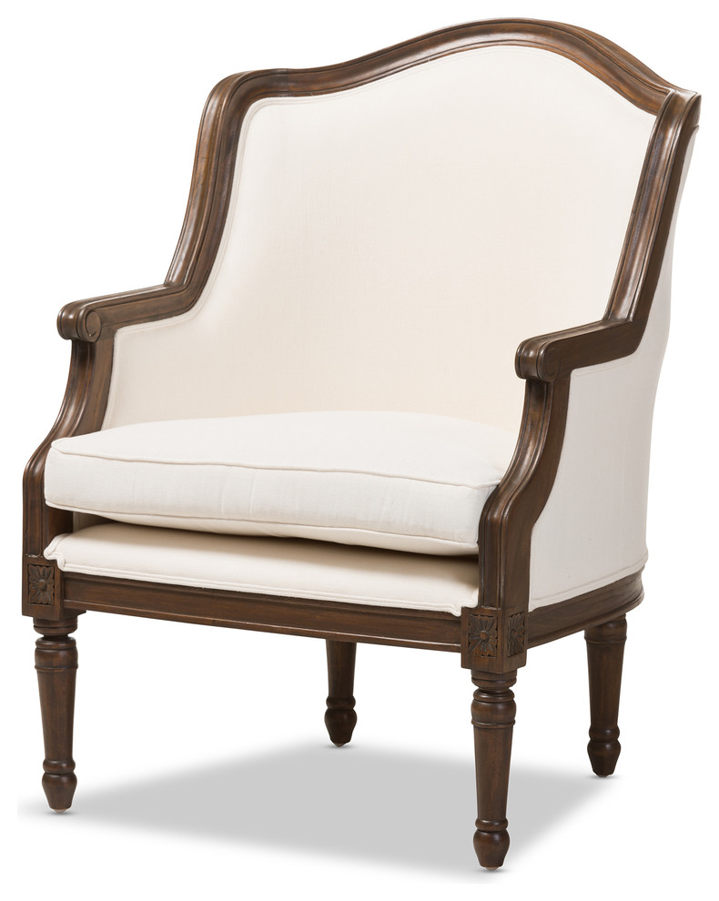 Baxton Studio Charlemagne Traditional French Accent Chair, White/Brown