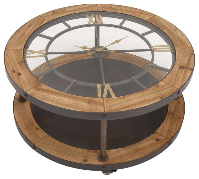 Zimlay Traditional Wood and Iron Clock Coffee Table 44383 Traditional