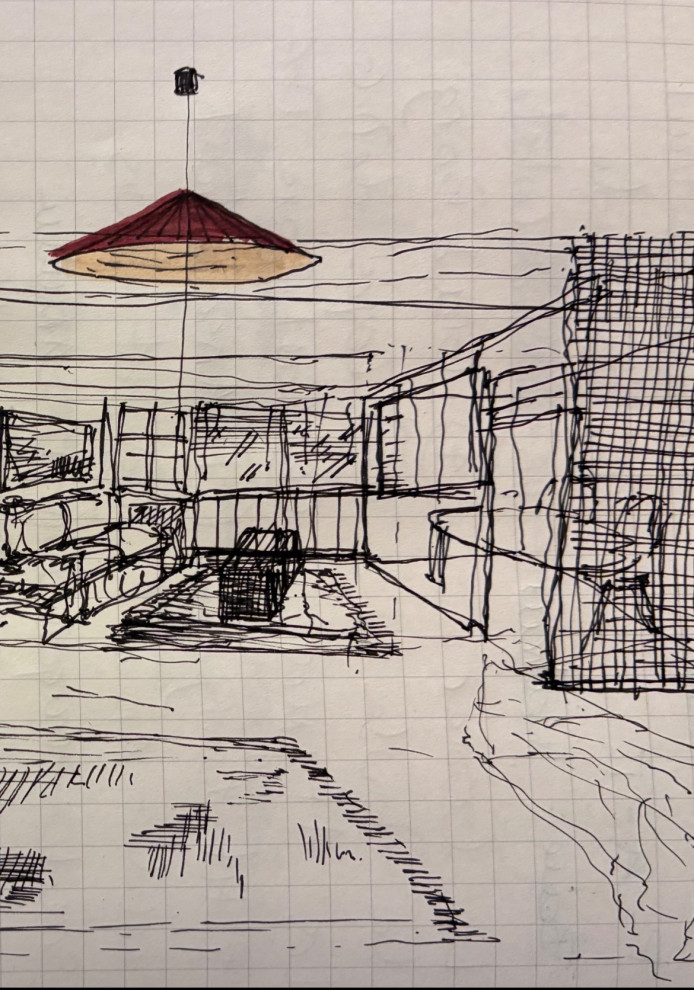 Croquis du bureau mitoyen au coin salon