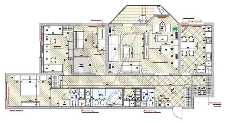 Дизайн четырехкомнатной квартиры, м. Киевская