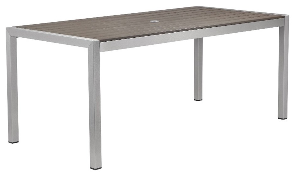 Fifi 71 Inch Outdoor Dining Table Polyresin Top Silver Aluminum Frame
