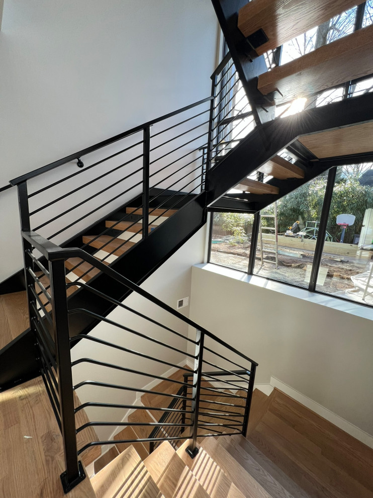 New metal staircase with metal railings