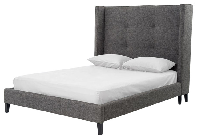 Metropolitan Charcoal Wingback Upholstered King Bed, Queen