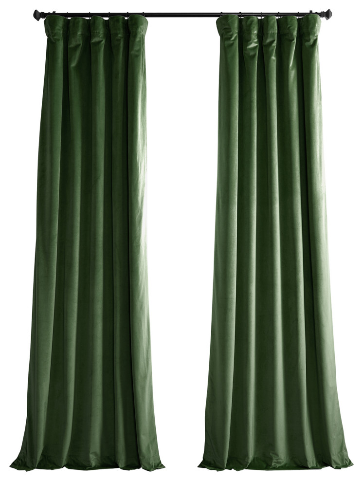 Heritage Plush Velvet Curtain Single Panel, Eden Green, 50"x96"