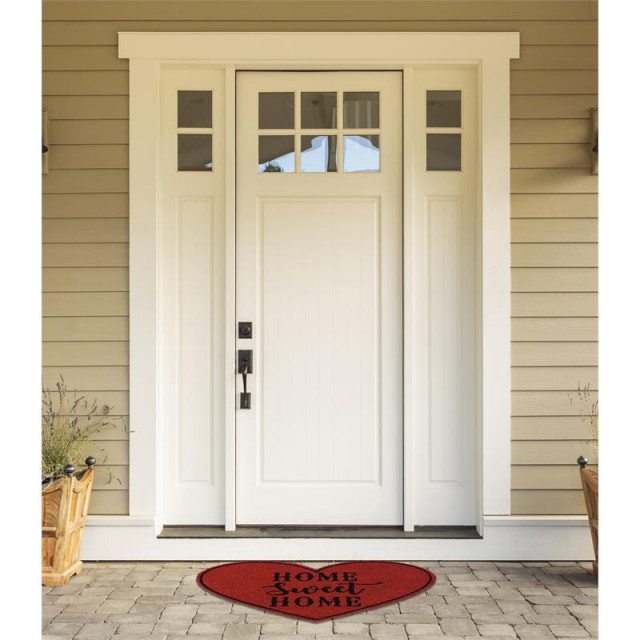 DII 18x30" Modern Fabric Home Sweet Home Heart Doormat, Red/Black