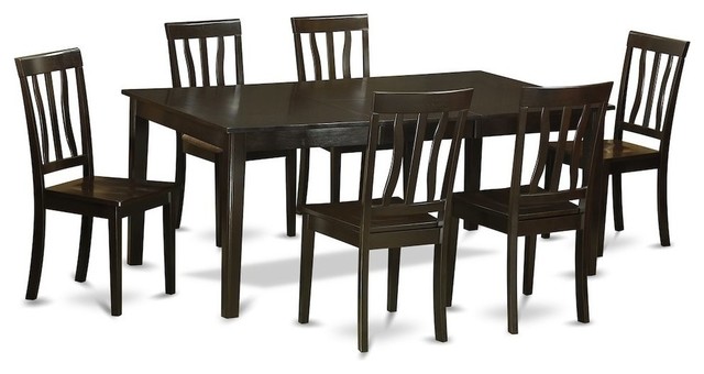 7-Piece Formal Dining Room Set, Table With Leaf And 6 Kitchen Chairs ...