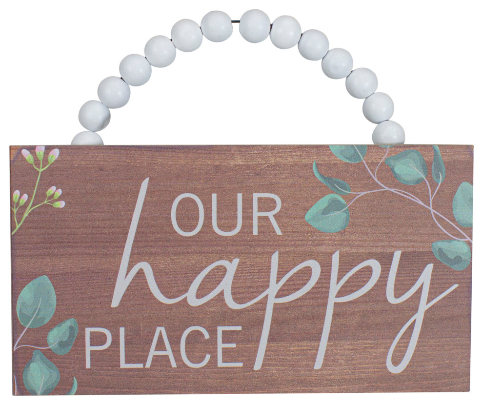 Beaded Hanger "Our Happy Place" Wall Plaque Art Decor 7.75" Contemporary Wall Accents by
