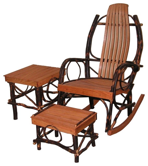 Hickory and Oak 3Piece Rocker Set Rustic Outdoor Rocking Chairs