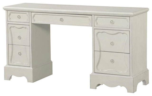 Seven Drawer Desk With Scalloped Feet Antique White Traditional