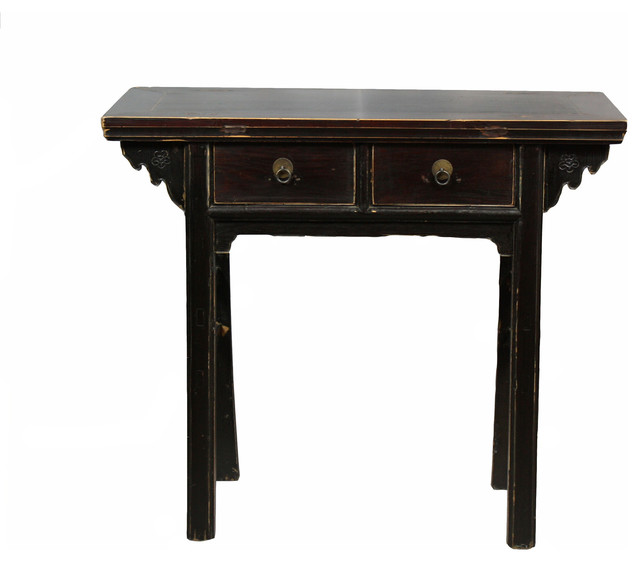 Consigned Antique 2 Drawer Black Accent Table Asian Side Tables And End By Dyag East - Black End Table With Two Drawers Consigned Antique 2 Drawer Black Accent Table Asian Side Tables And End By Dyag East - Black End Table With Two Drawers