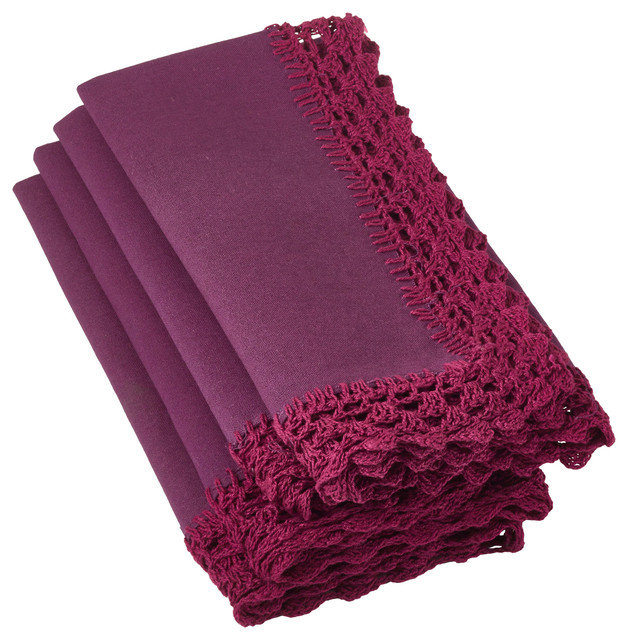 Sangita Crochet Lace Napkins, Set of 4, Violet