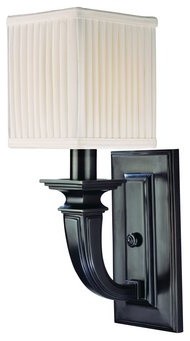 Phoenicia, One Light Wall Sconce, Old Bronze Finish, Off White Linen Shade