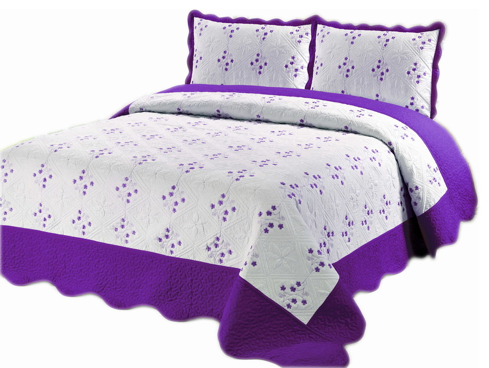 Reversible Embroidery Quilt Set, King Contemporary Quilts And Quilt