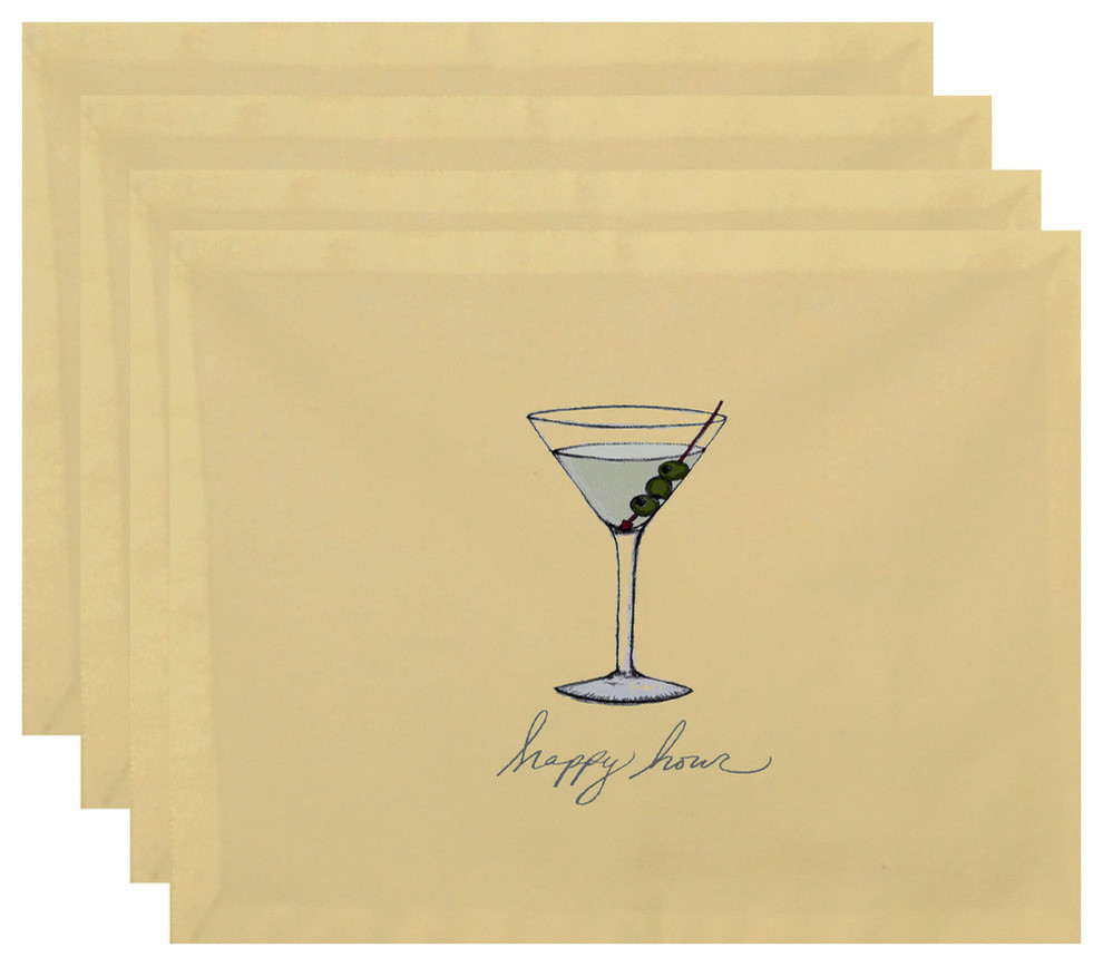 18"x14" Martini Glass Happy Hour Geometric Print Placemats, Set of 4, Yellow