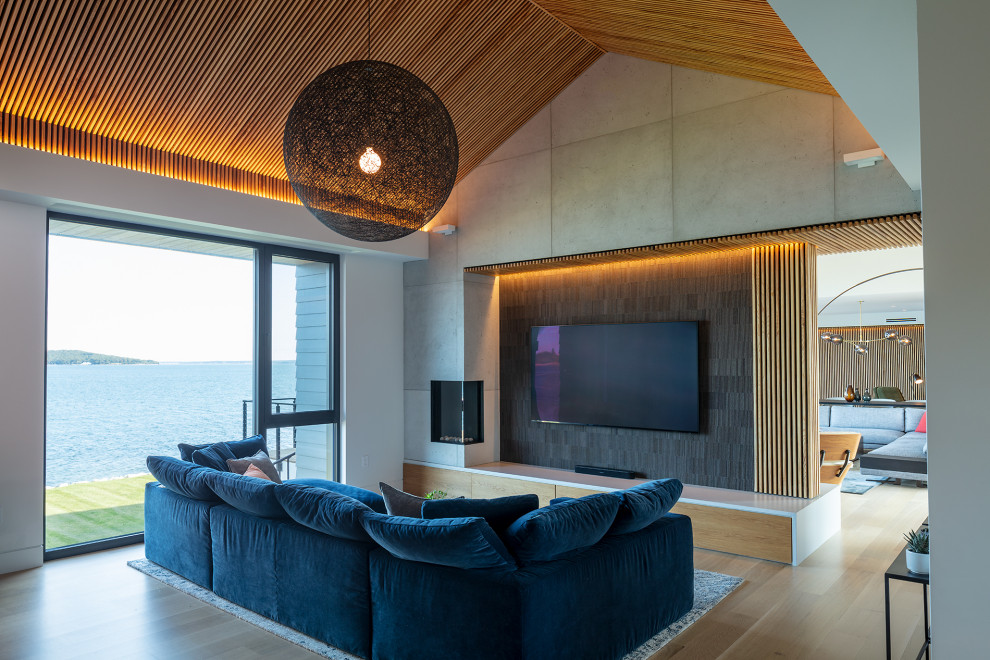 Modern Family Room with Entertainment Center - Contemporary - Family ...