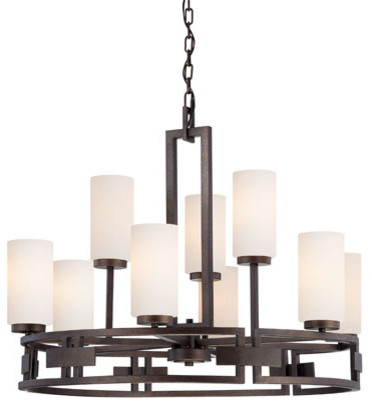 Del Ray Flemish Bronze Nine-Light Chandelier with White Opal Glass