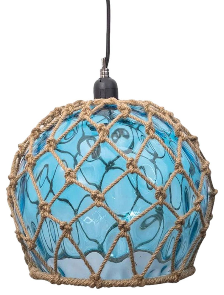 Fishing Float Pendant Light Chandelier 12 in Round Ball Rope Coastal