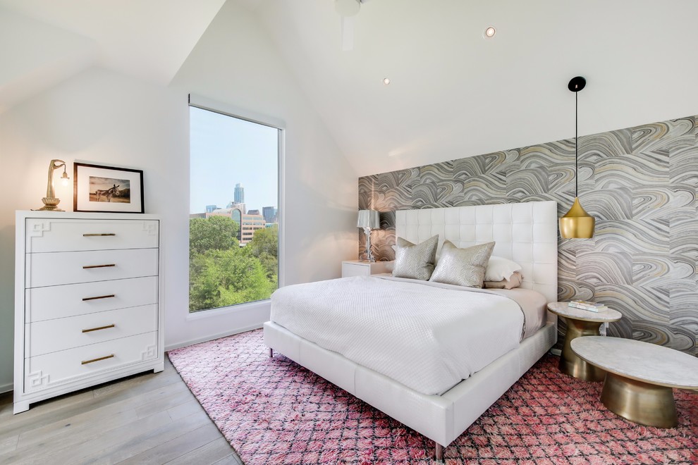 Photo of a midcentury bedroom in Austin.