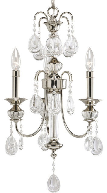 Progress Lighting P4208-104 3-Light Chandelier with Clear Crystal Glass Drops